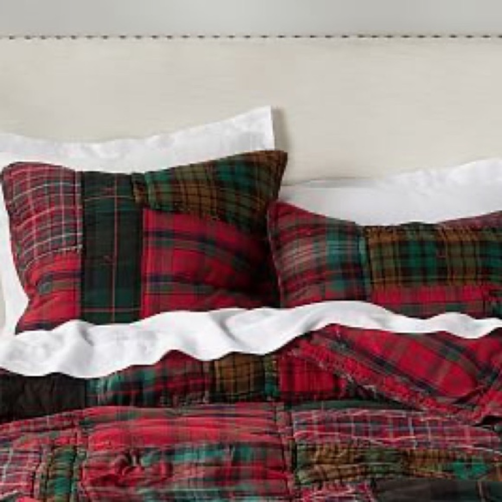 New Pottery Barn Sullivan Patchwork Plaid Holiday Bedding Euro Shams, 2018 $160